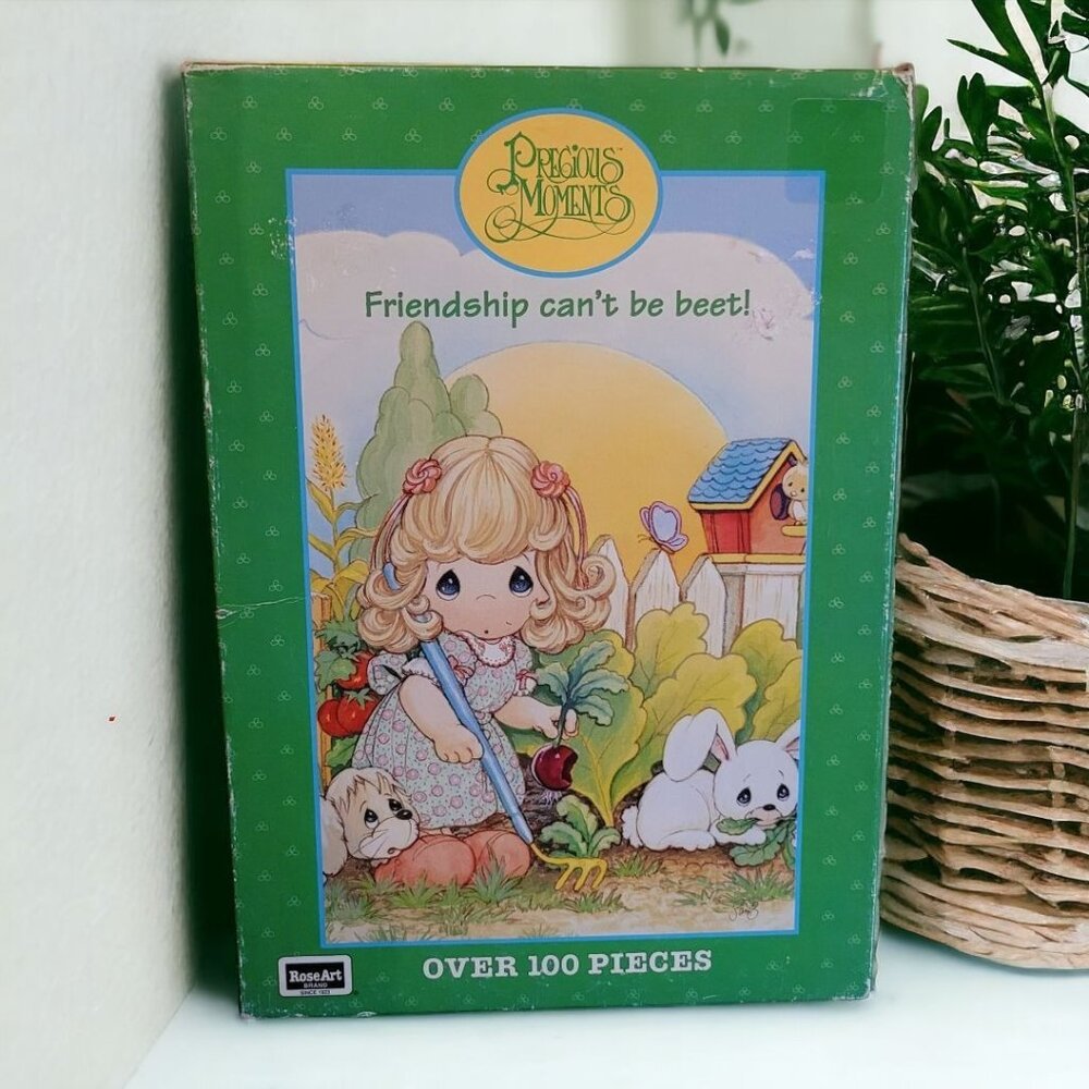 Precious Moments Puzzle Garden Bunny Puppy‎ Beet Friendship Pun Complete Vintage